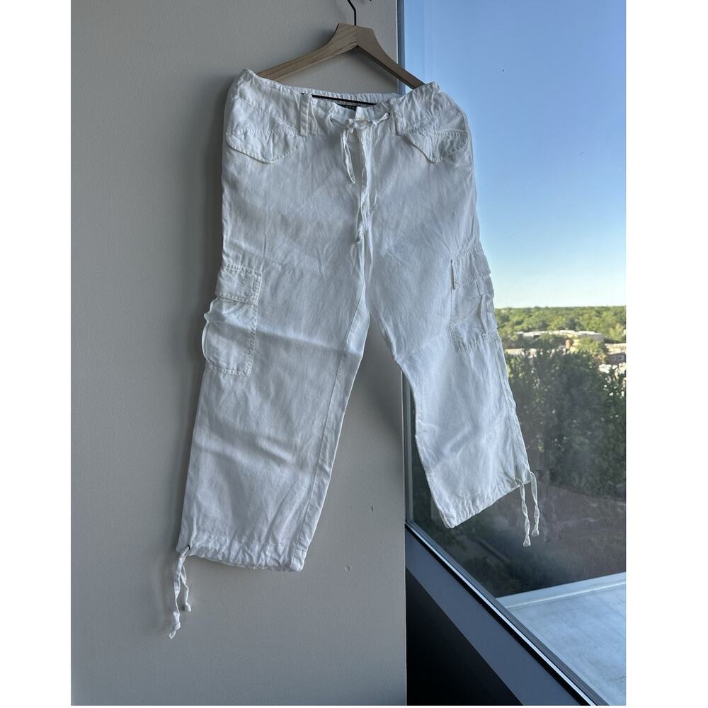 Lauren Ralph Lauren Women's White Linen Cargo Pants Drawstring Pockets Size 8